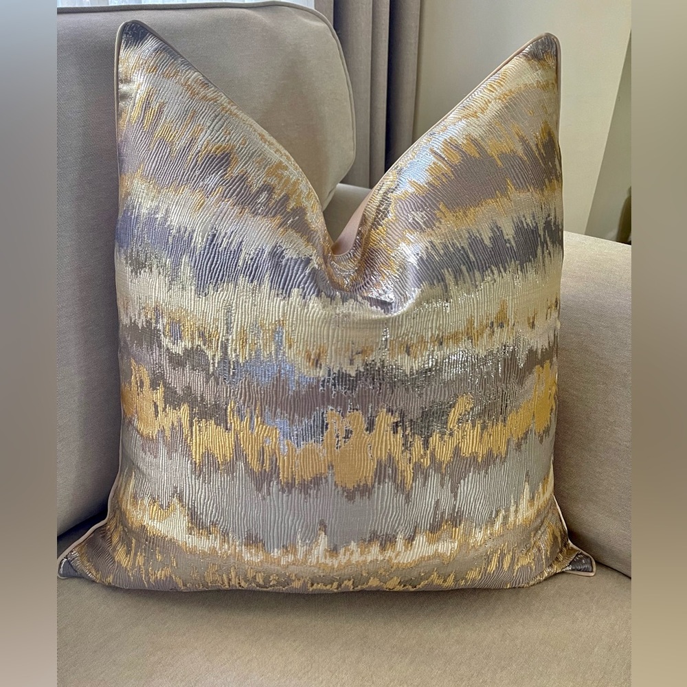 Two Luxury Gold and silver waves glam pillow cover. - Picture 5 of 10